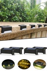 Solar Güneş Enerjili Köşebent Merdiven Veranda Bahçe Led Lamba Beyaz Işık 4 Lü Set