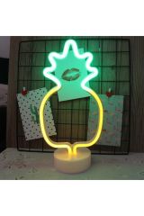 Tropikal Palmiye Ananas Kaktüs 3'lü Usb Ve Pilli Neon Led Lamba Masa Gece Led Işık