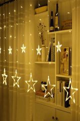 Yıldızlı Saçaklı Led Perde 8 Fonksiyonlu Fişli 2.5 Mt Işık Perde