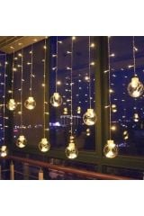 Top Küre Led Işık Animasyonlu 12 Saçak Ip Perde Led Aydınlatma Fişli Kutlama Lambası