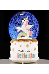 Unicorn Kar Küresi Büyük Boy Otomatik Kar Püskürtmeli Gökkuşağı Temalı Kar Küresi
