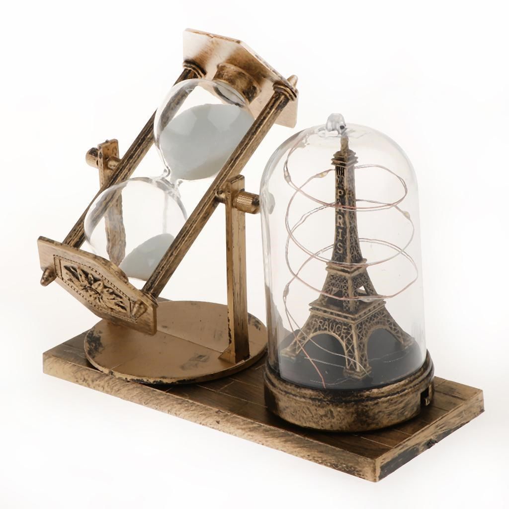 Işıklı Paris Eyfel Kulesi Kum Saati Dekoratif Hediyelik Eiffel Retro Kum Saati Biblo Gold Işıklı