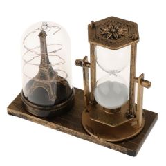 Işıklı Paris Eyfel Kulesi Kum Saati Dekoratif Hediyelik Eiffel Retro Kum Saati Biblo Gold Işıklı