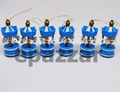 Mavi Ahşap Mini Atlı Karınca 6lı Set Nostaljik Ahşap El Yapımı Atlı Karınca Dekoratif 6'lı Süsler