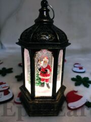 Yılbaşı Çam Ağacı & Noel Baba Tasarımlı Gold Sulu Simli Fener Tipi Işıklı Küre