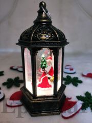 Yılbaşı Noel Baba & Çam Ağacı Tasarımlı Gold Sulu Simli Fener Tipi Işıklı Küre