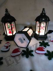 3 Adet Yılbaşı Kardan Adam & Noel Baba & Çam Ağacı Tasarımlı Gold Sulu Simli Fener Tipi Işıklı Küre