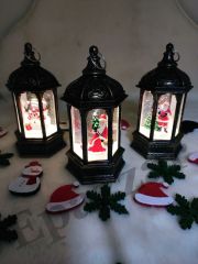 3 Adet Yılbaşı Kardan Adam & Noel Baba & Çam Ağacı Tasarımlı Gold Sulu Simli Fener Tipi Işıklı Küre