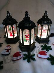 3 Adet Yılbaşı Kardan Adam & Noel Baba & Çam Ağacı Tasarımlı Gold Sulu Simli Fener Tipi Işıklı Küre