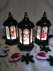 3 Adet Yılbaşı Kardan Adam & Noel Baba & Çam Ağacı Tasarımlı Gold Sulu Simli Fener Tipi Işıklı Küre