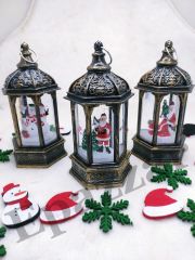 3 Adet Yılbaşı Kardan Adam & Noel Baba & Çam Ağacı Tasarımlı Gold Sulu Simli Fener Tipi Işıklı Küre