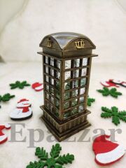 Yılbaşı Telefon Kulübesi Çam Ağacı Tasarımlı Gold Sulu Simli Işıklı Küre