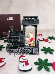 Yılbaşı Noel Baba Tasarımlı Gümüş Sulu Simli Tren Model Işıklı Küre