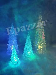 4'lü Yılbaşı Çam Ağacı Işıklı Biblo Masa Üstü Akrilik Renkli Mini Led Çam Ağacı