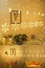 Kar Tanesi Yıldız Perde Led Işık 8 Fonksiyonlu Fişli Ve Eklenebilir, Yılbaşı Dekor Vitrin Süsleme