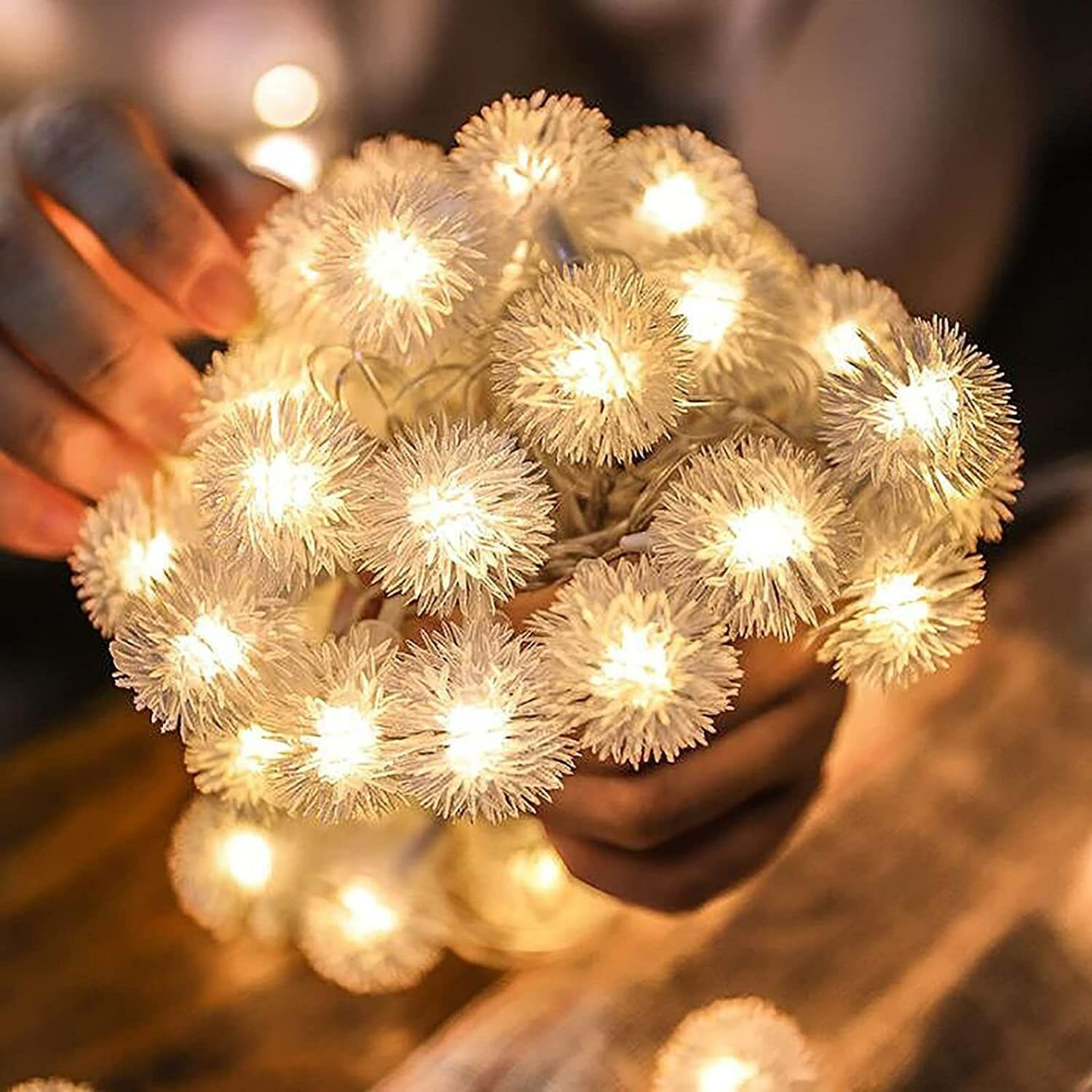 Kartopu Led Işık Dizeleri Fişli 20'li Kar Topları Parti Dekorasyon Aydınlatmaları