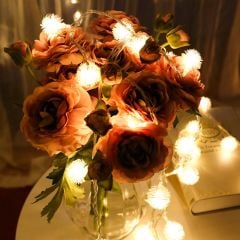 Kartopu Led Işık Dizeleri Fişli 20'li Kar Topları Parti Dekorasyon Aydınlatmaları