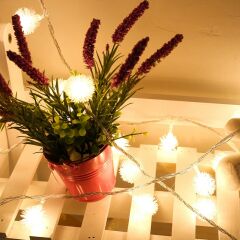 Kartopu Led Işık Dizeleri Fişli 20'li Kar Topları Parti Dekorasyon Aydınlatmaları