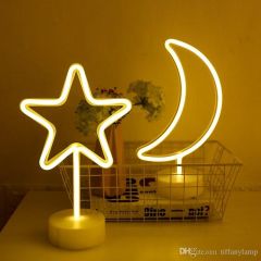 Ay Hilal ve Yıldız Tasarımlı 2li Neon Led Masa Ve Gece Lambası Usb Ve Pilli 2li neon led ışık