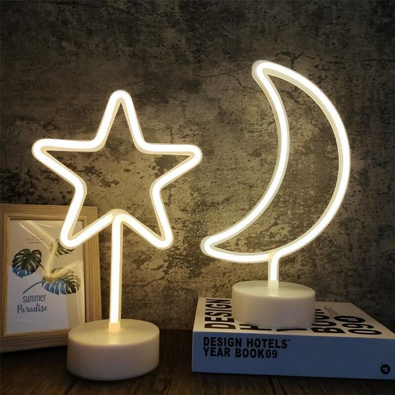 Ay Hilal ve Yıldız Tasarımlı 2li Neon Led Masa Ve Gece Lambası Usb Ve Pilli 2li neon led ışık