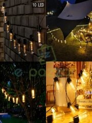 10'lu Multibulb Ampul 8 Fonksiyonlu Festival Kamp Bahçe Solar Panelli Led Işık Dizeleri Günışığı