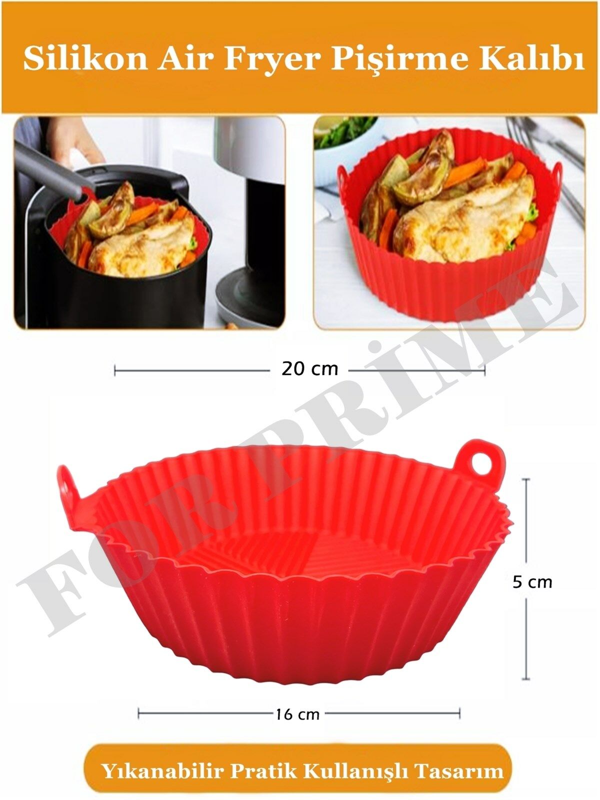 Air Fryer Hava Fritözü Silikon Pişirme Kalıbı 20 Cm x 5 Cm Kırmızı