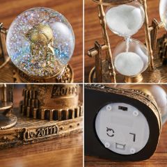 Astronot Sulu Kar Küreli Kum Saati Hediyelik  Retro Cam Küre Kum Saati Biblo Gold