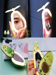 2 Adet 2in1 Led Işıklı Pervaneli Avokado Tasarımlı Taşınabilir Mini Makyaj Aynası Şarjlı