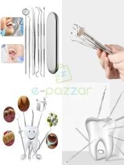 6in1 Profesyonel Aynalı Tartar Diş Taşı Temizleyici Paslanmaz Çelik Hijyen Bakım Kiti Metal Kutulu