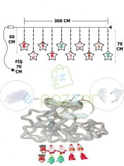 10 Saçaklı Yıldız Noel Figürlü Yılbaşı Organizasyon Konsept Süsleme 8 Mod RGB Perde Led Işık