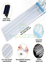 Solar Panelli Fonksiyonlu 288 Led 4 Mt. 8 Çubuk Günışığı Meteor Işık Dizeleri Led Aydınlatma
