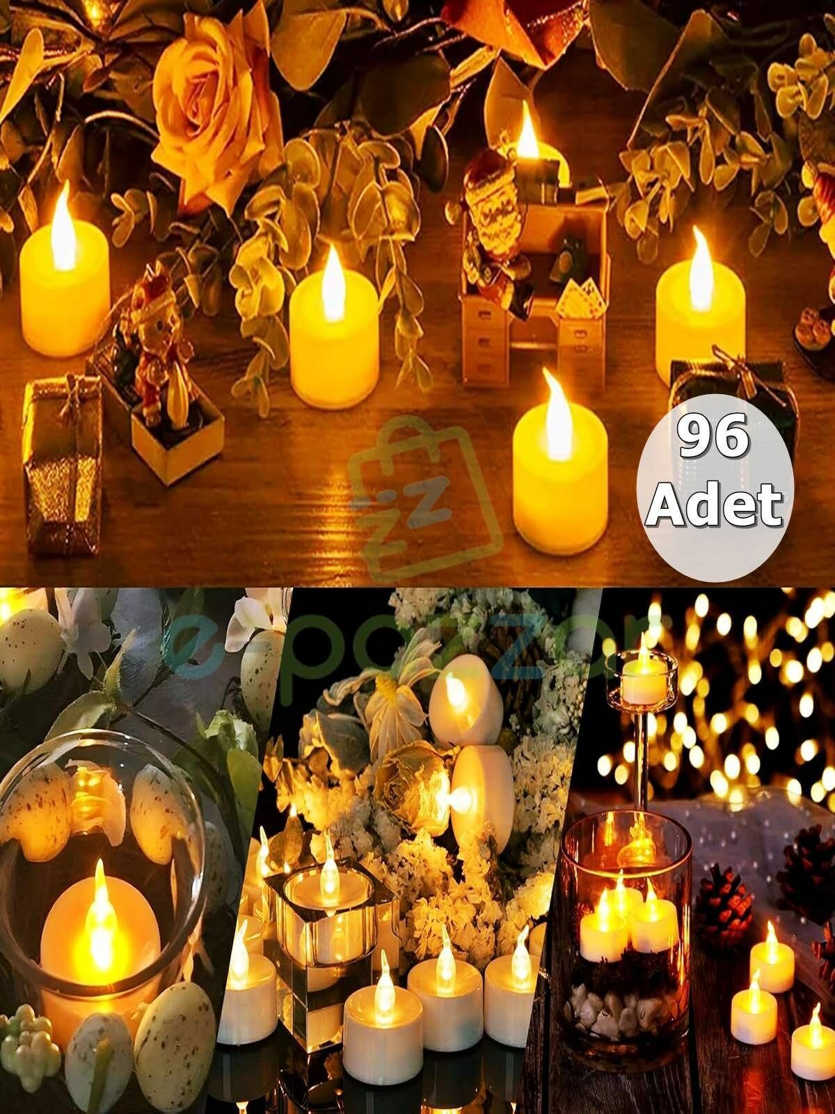 96 Adet Parti Organizasyon Christmas Konsept Süsleme Dekorasyon Pilli Tealight Mumu Led Işık