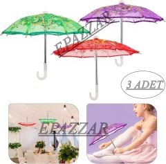 3 Adet İşlemeli Ufak Dekorasyon Şemsiyesi - Dantelli Konsept Parti Süs Şemsiyesi