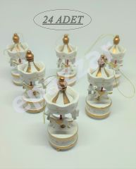 24lü Ahşap Mini Atlı Karınca Nostaljik El Yapımı Dekoratif Atlı Karınca 24 Adet Süs Krem