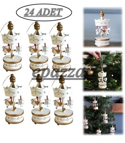 24lü Ahşap Mini Atlı Karınca Nostaljik El Yapımı Dekoratif Atlı Karınca 24 Adet Süs Krem