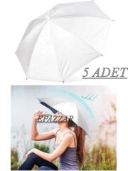 5 Adet Kafa Şemsiyesi Beyaz Lastikli Plaj Yazlık Güneşlik Şapka Şemsiye Beyaz 5 Adet Şemsiye