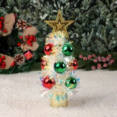 2 Adet Süslü Noel Yılbaşı Ağacı Tepe Yıldızlı 11 Toplu Pilli Rgb Işıklı Masaüstü 30cm 2 Hazır Ağaç