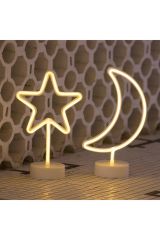 Dekoratif Hediyelik Ay Yıldız Şimşek 3'lü Usb Ve Pilli Neon Led Işık Lamba
