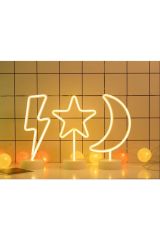 Dekoratif Hediyelik Ay Yıldız Şimşek 3'lü Usb Ve Pilli Neon Led Işık Lamba
