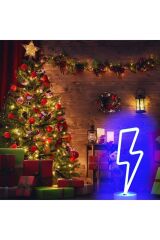 Mavi Şimşek Neon Lamba Usb Ve Pilli Yıldırım Şeklide Led Işık