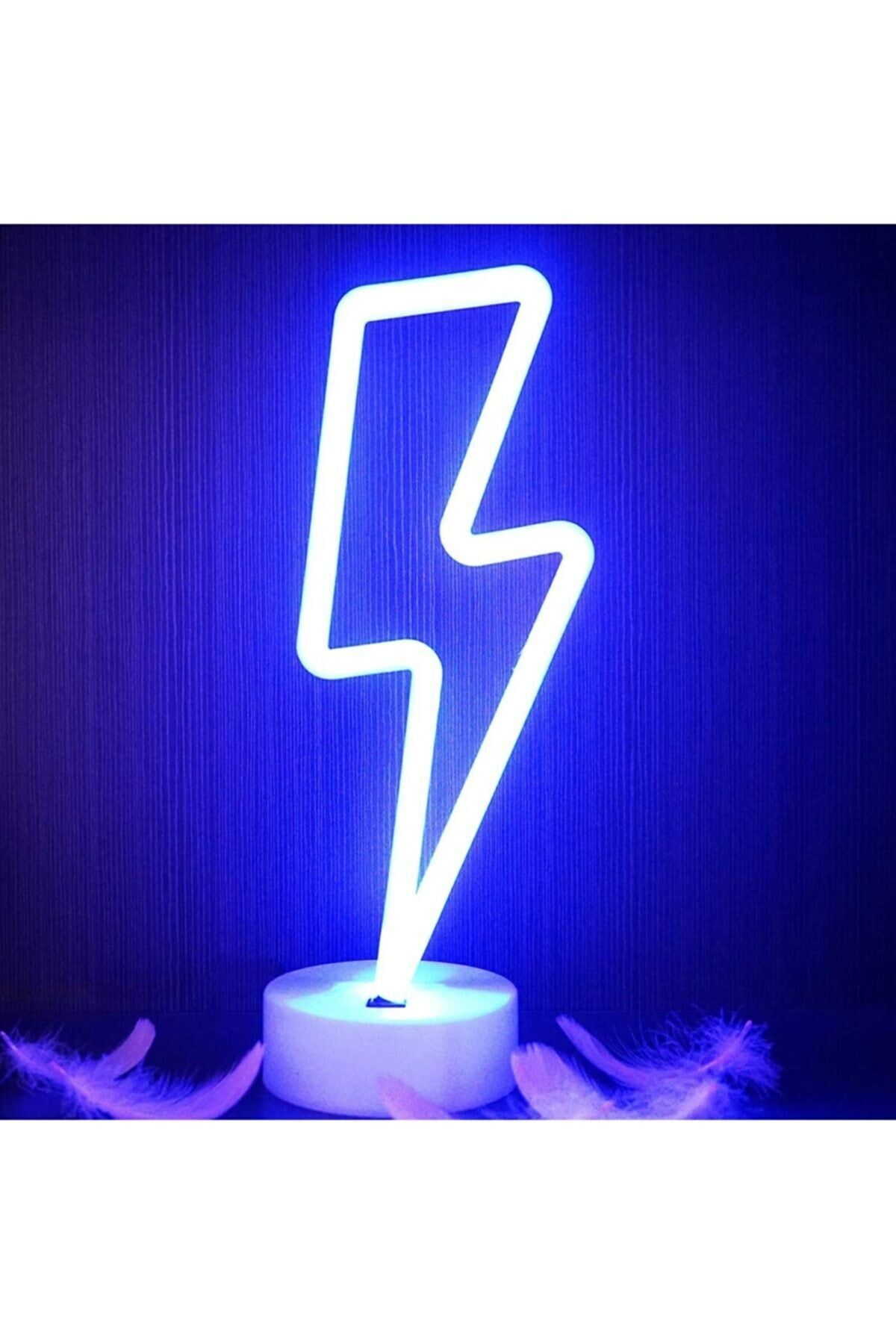 Mavi Şimşek Neon Lamba Usb Ve Pilli Yıldırım Şeklide Led Işık