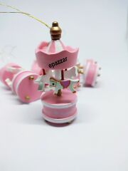 Pembe Ahşap Mini Atlı Karınca 6lı Set Nostaljik Ahşap El Yapımı Atlı Karınca Dekoratif 6'lı Süsler