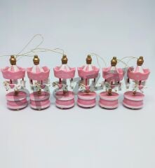 Pembe Ahşap Mini Atlı Karınca 6lı Set Nostaljik Ahşap El Yapımı Atlı Karınca Dekoratif 6'lı Süsler