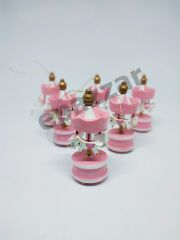 Pembe Ahşap Mini Atlı Karınca 6lı Set Nostaljik Ahşap El Yapımı Atlı Karınca Dekoratif 6'lı Süsler
