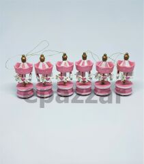 Pembe Ahşap Mini Atlı Karınca 6lı Set Nostaljik Ahşap El Yapımı Atlı Karınca Dekoratif 6'lı Süsler