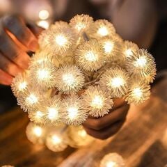 Kartopu Led Işık Dizeleri Fişli 20'li Kar Topları Parti Dekorasyon Aydınlatmaları