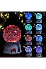 Sevgili Kış Temalı Kar Küresi Işıklı Müzikli Püskürtmeli Kar Küresi Büyük Boy