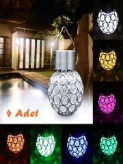 4lü MultiColor Geçiş Fonksiyonlu Çerçeve Korumalı Bahçe Veranda Teras Sarkıt Solar Panelli Led Işık