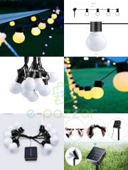 10'lu Büyük Top Ampul 8 Fonksiyonlu Festival Kamp Bahçe Solar Panelli Led Işık Dizeleri Günışığı