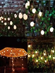 10'lu Büyük Top Ampul 8 Fonksiyonlu Festival Kamp Bahçe Solar Panelli Led Işık Dizeleri Günışığı